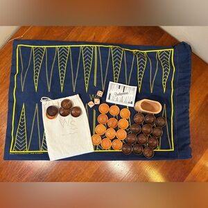 Anthropologie Travel Game Double Sided Backgammon and Checkered Bag - like new!